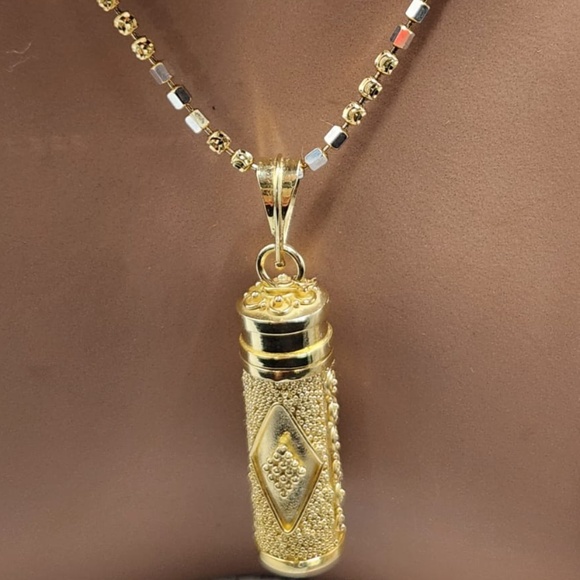 14K Yellow Gold Vermeil Custom Made Hand Carved URN Pendant, Keepsake Memorial - Picture 1 of 4